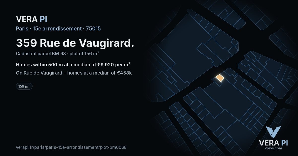 359 Rue de Vaugirard, 15e arrondissement at night – the plot lit, the parcels around coloured by the prices near them