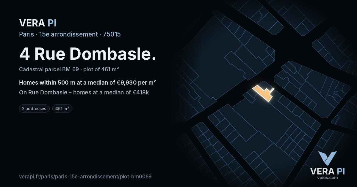 4 Rue Dombasle, 15e arrondissement at night – the plot lit, the parcels around coloured by the prices near them