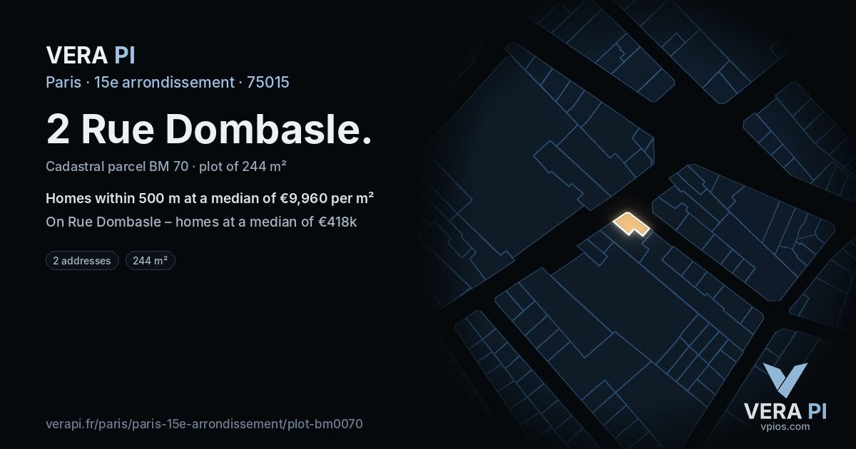 2 Rue Dombasle, 15e arrondissement at night – the plot lit, the parcels around coloured by the prices near them