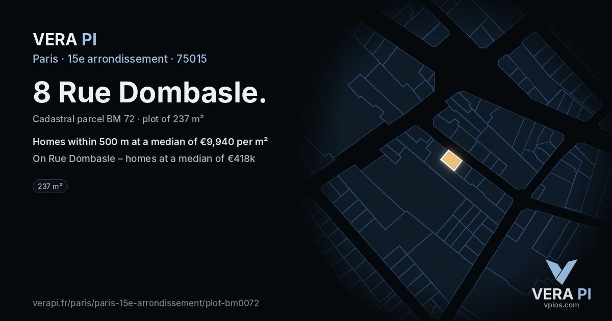 8 Rue Dombasle, 15e arrondissement at night – the plot lit, the parcels around coloured by the prices near them