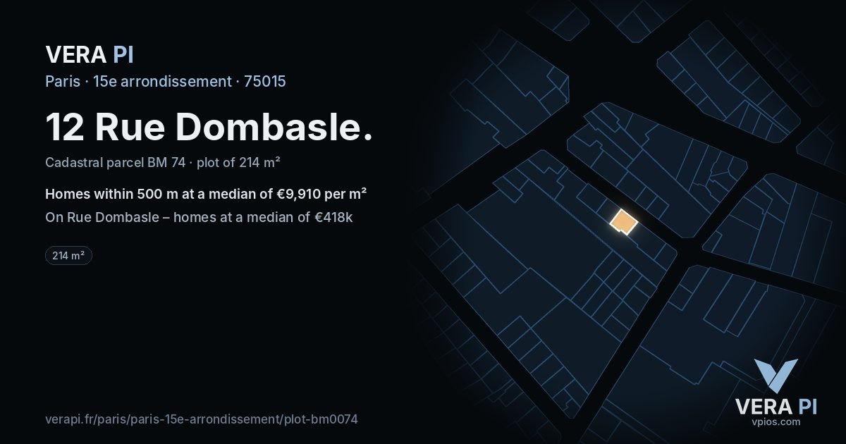 12 Rue Dombasle, 15e arrondissement at night – the plot lit, the parcels around coloured by the prices near them