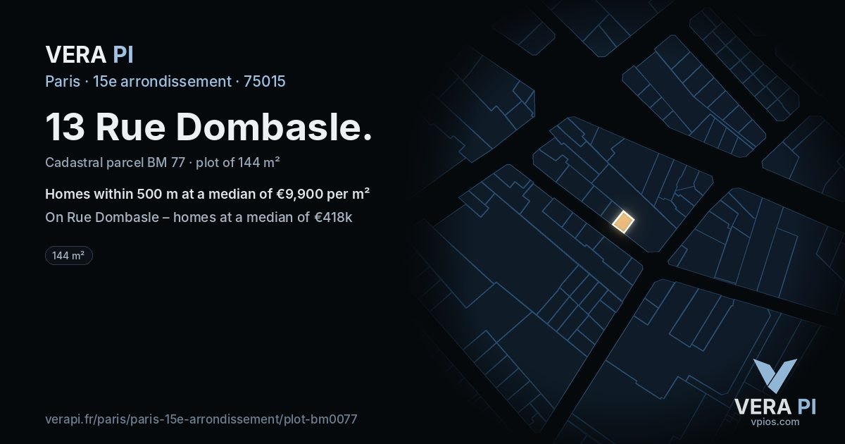 13 Rue Dombasle, 15e arrondissement at night – the plot lit, the parcels around coloured by the prices near them