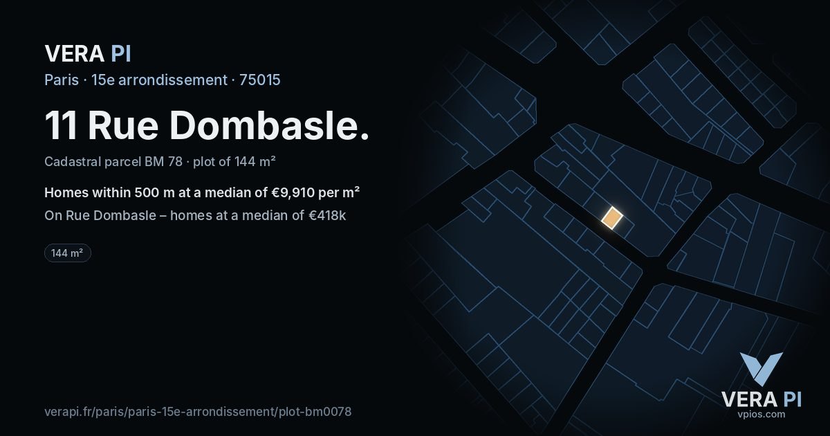 11 Rue Dombasle, 15e arrondissement at night – the plot lit, the parcels around coloured by the prices near them
