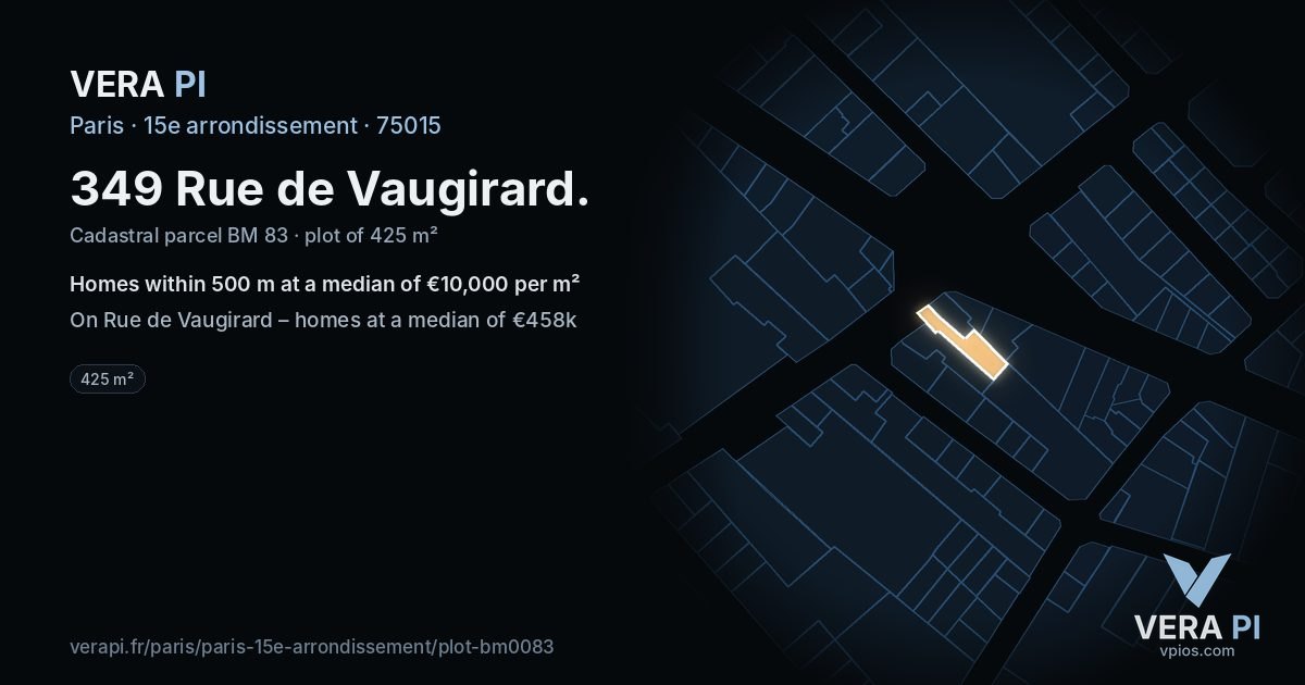 349 Rue de Vaugirard, 15e arrondissement at night – the plot lit, the parcels around coloured by the prices near them