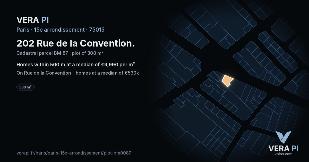 202 Rue de la Convention, 15e arrondissement at night – the plot lit, the parcels around coloured by the prices near them