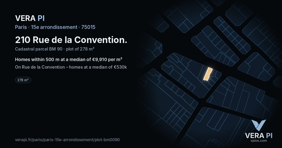 210 Rue de la Convention, 15e arrondissement at night – the plot lit, the parcels around coloured by the prices near them