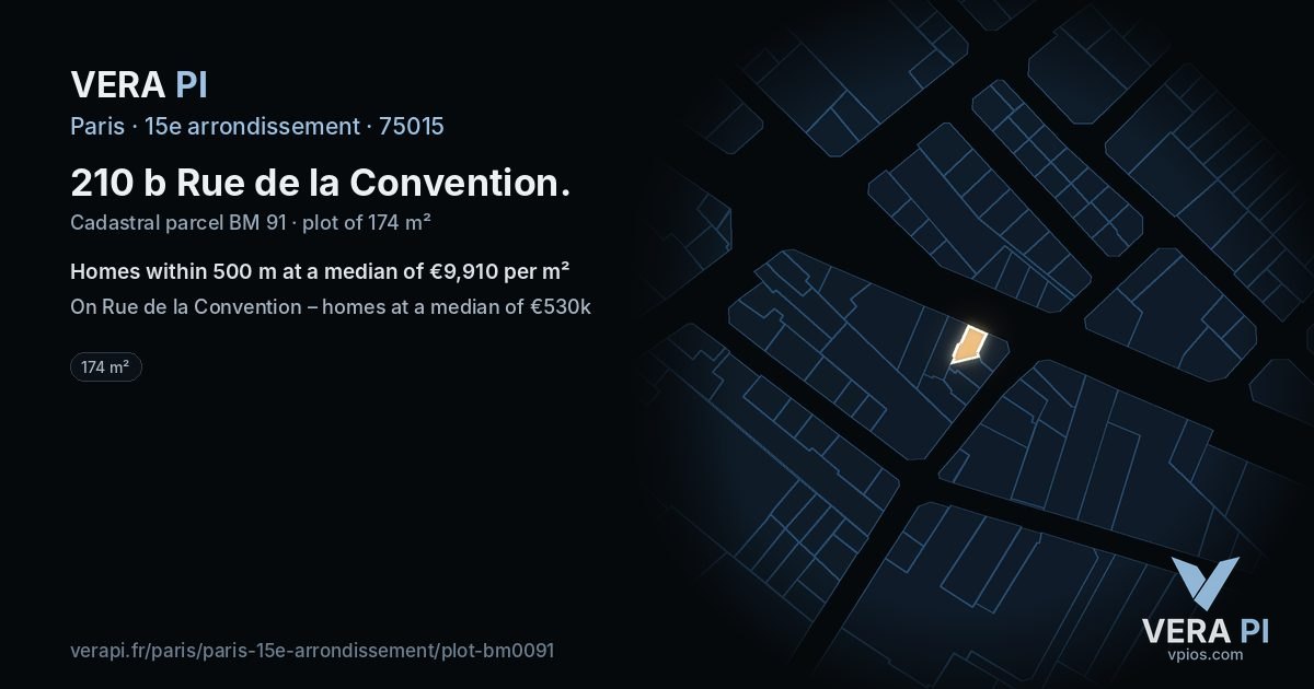 210 b Rue de la Convention, 15e arrondissement at night – the plot lit, the parcels around coloured by the prices near them