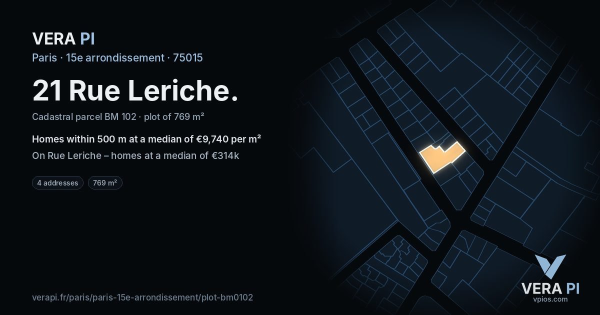 21 Rue Leriche, 15e arrondissement at night – the plot lit, the parcels around coloured by the prices near them