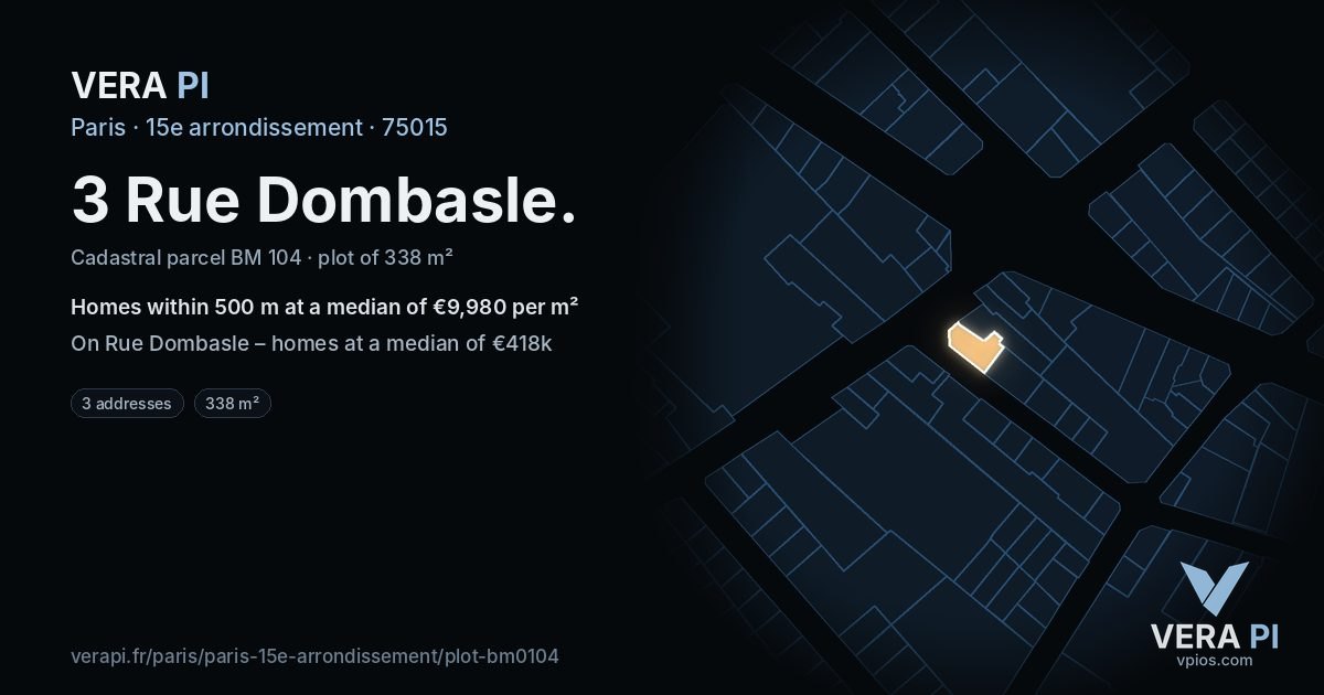 3 Rue Dombasle, 15e arrondissement at night – the plot lit, the parcels around coloured by the prices near them