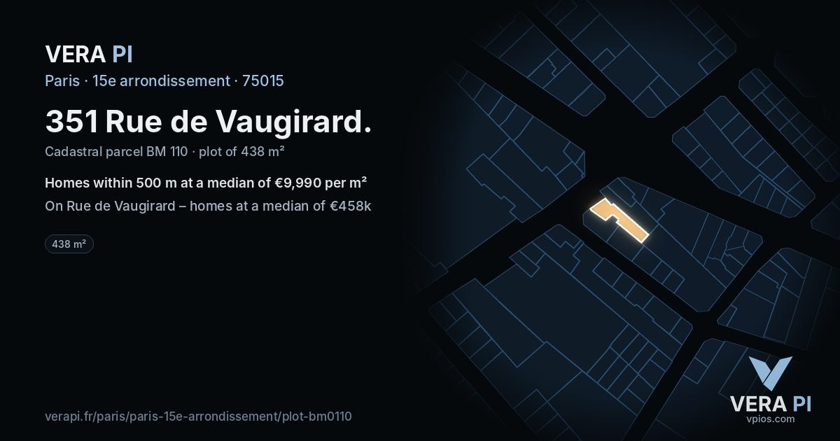 351 Rue de Vaugirard, 15e arrondissement at night – the plot lit, the parcels around coloured by the prices near them
