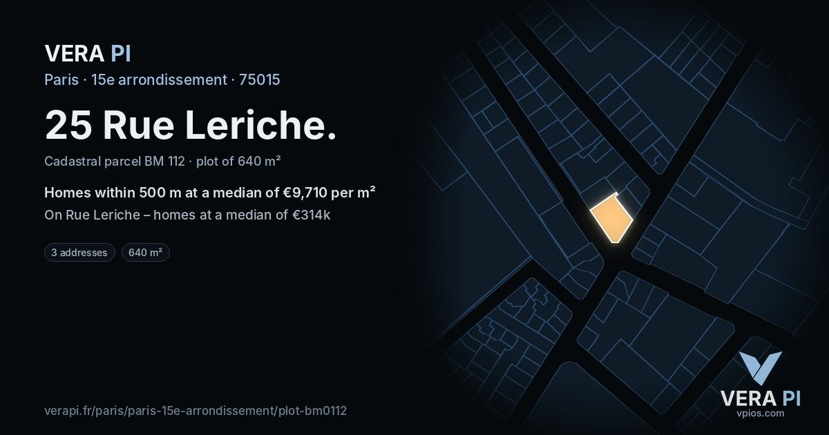 25 Rue Leriche, 15e arrondissement at night – the plot lit, the parcels around coloured by the prices near them