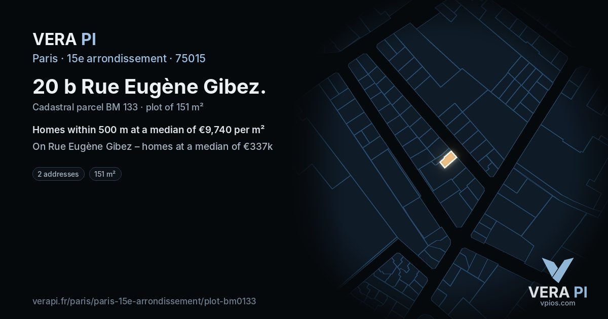 20 b Rue Eugène Gibez, 15e arrondissement at night – the plot lit, the parcels around coloured by the prices near them