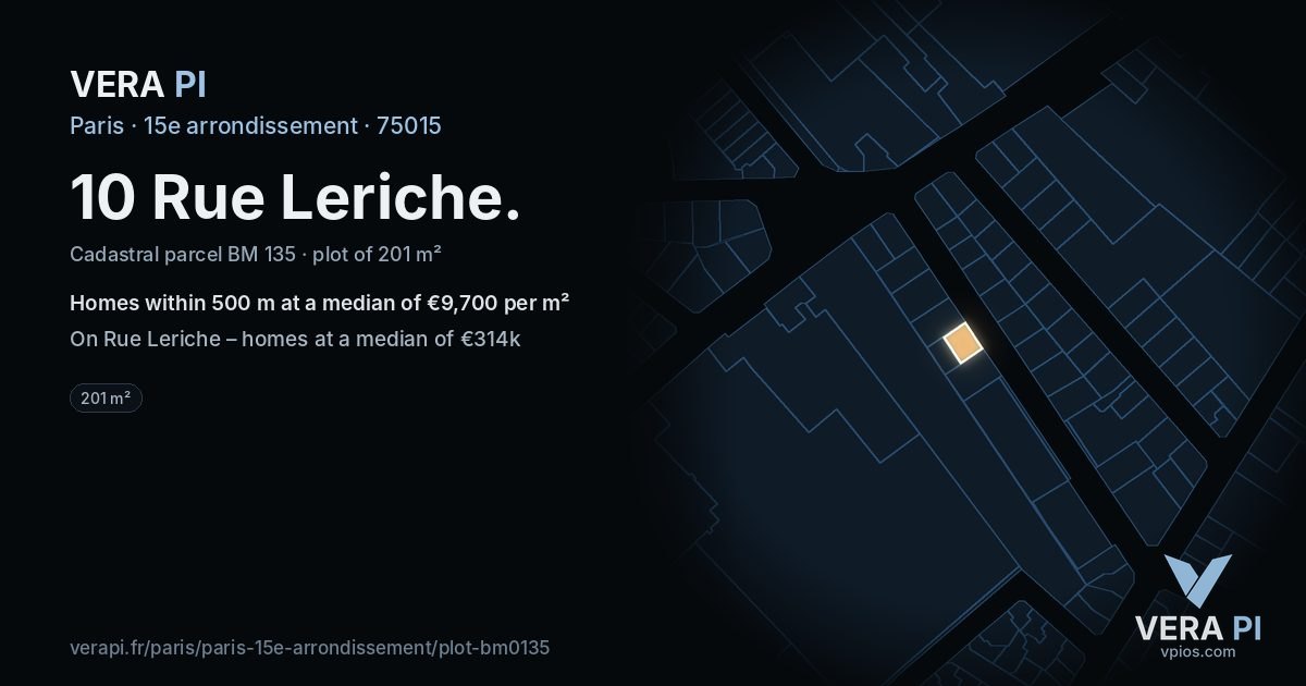 10 Rue Leriche, 15e arrondissement at night – the plot lit, the parcels around coloured by the prices near them