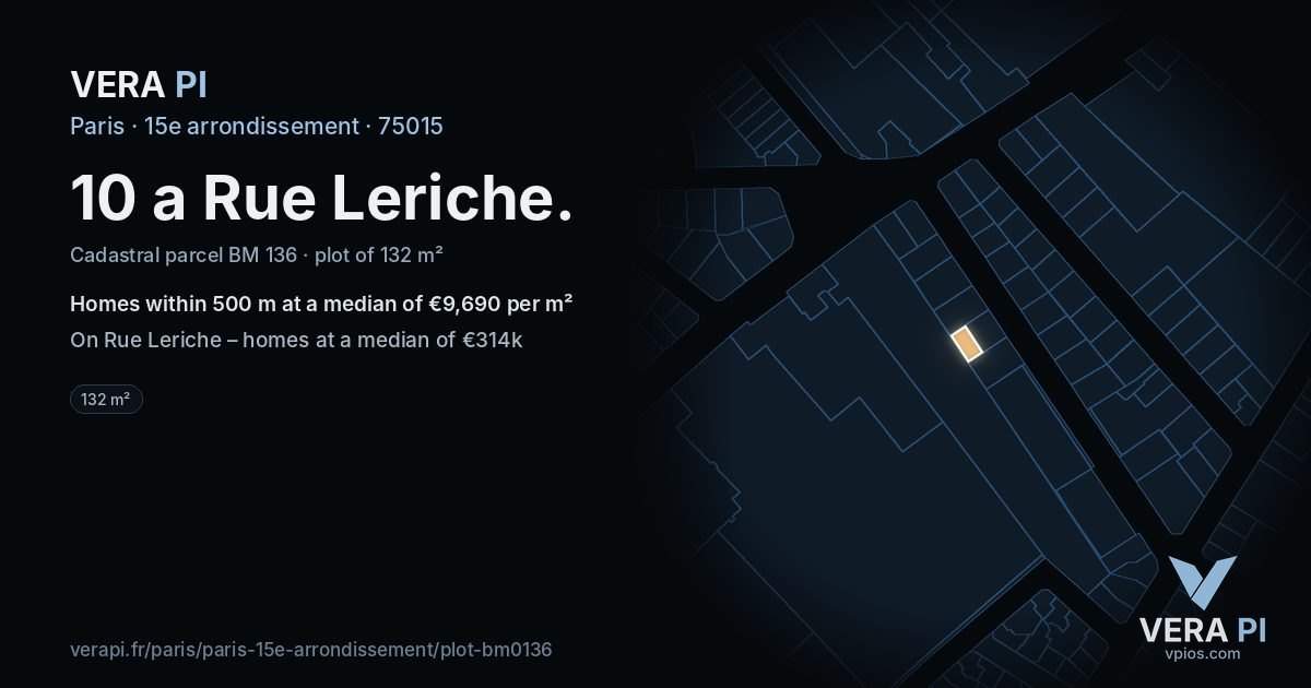 10 a Rue Leriche, 15e arrondissement at night – the plot lit, the parcels around coloured by the prices near them