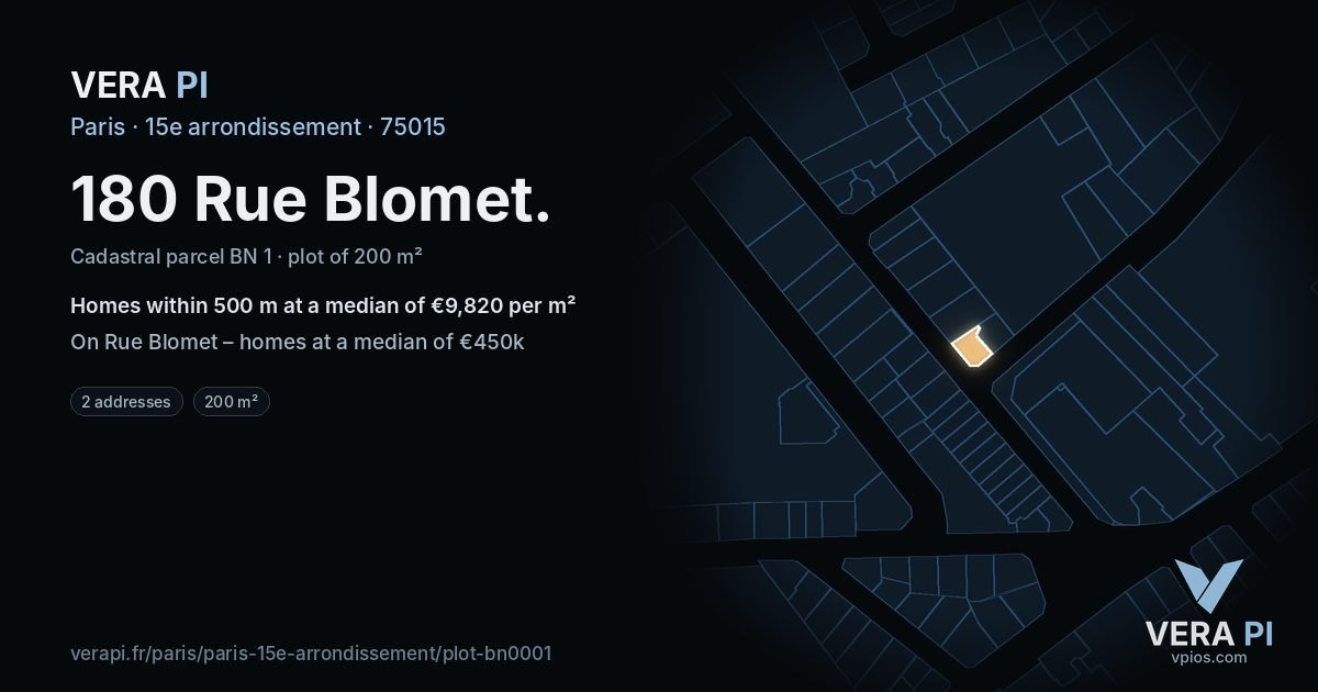 180 Rue Blomet, 15e arrondissement at night – the plot lit, the parcels around coloured by the prices near them
