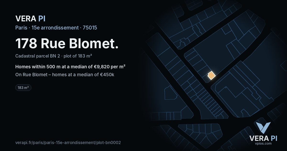 178 Rue Blomet, 15e arrondissement at night – the plot lit, the parcels around coloured by the prices near them