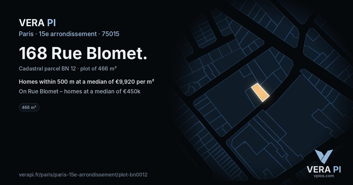 168 Rue Blomet, 15e arrondissement at night – the plot lit, the parcels around coloured by the prices near them