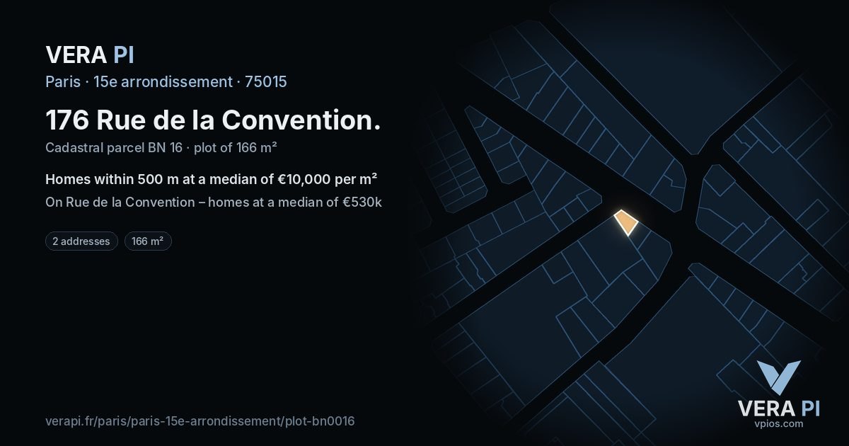 176 Rue de la Convention, 15e arrondissement at night – the plot lit, the parcels around coloured by the prices near them