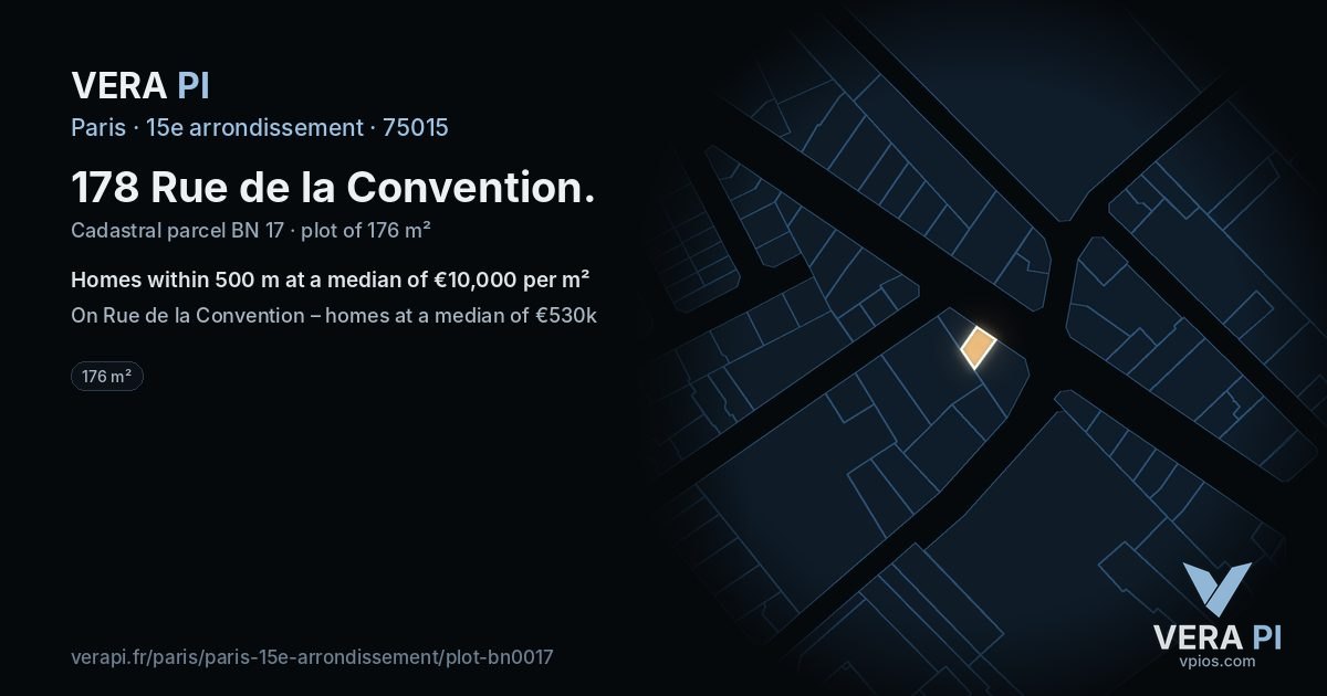 178 Rue de la Convention, 15e arrondissement at night – the plot lit, the parcels around coloured by the prices near them