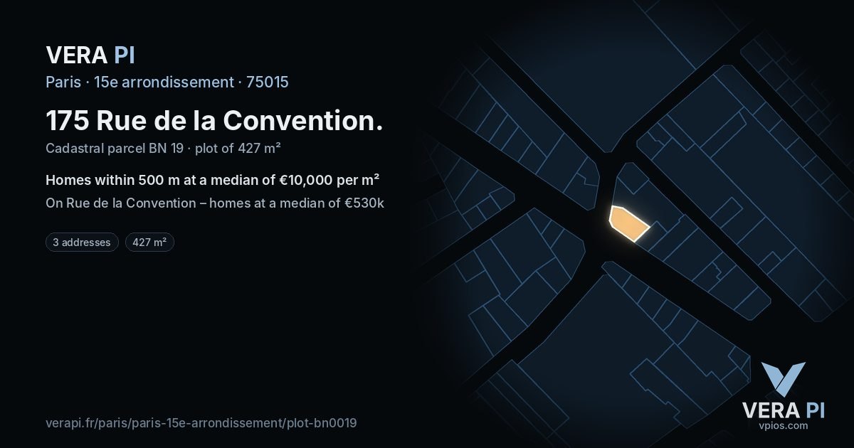 175 Rue de la Convention, 15e arrondissement at night – the plot lit, the parcels around coloured by the prices near them