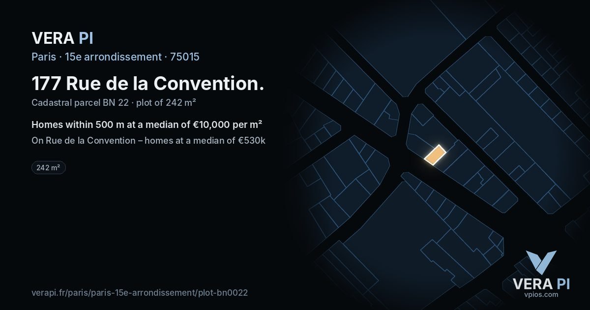 177 Rue de la Convention, 15e arrondissement at night – the plot lit, the parcels around coloured by the prices near them
