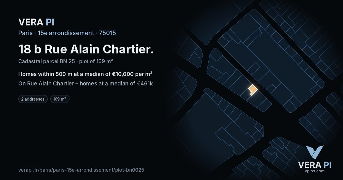 18 b Rue Alain Chartier, 15e arrondissement at night – the plot lit, the parcels around coloured by the prices near them
