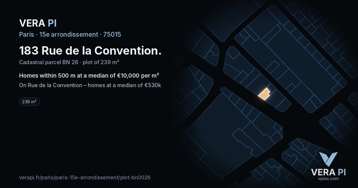 183 Rue de la Convention, 15e arrondissement at night – the plot lit, the parcels around coloured by the prices near them