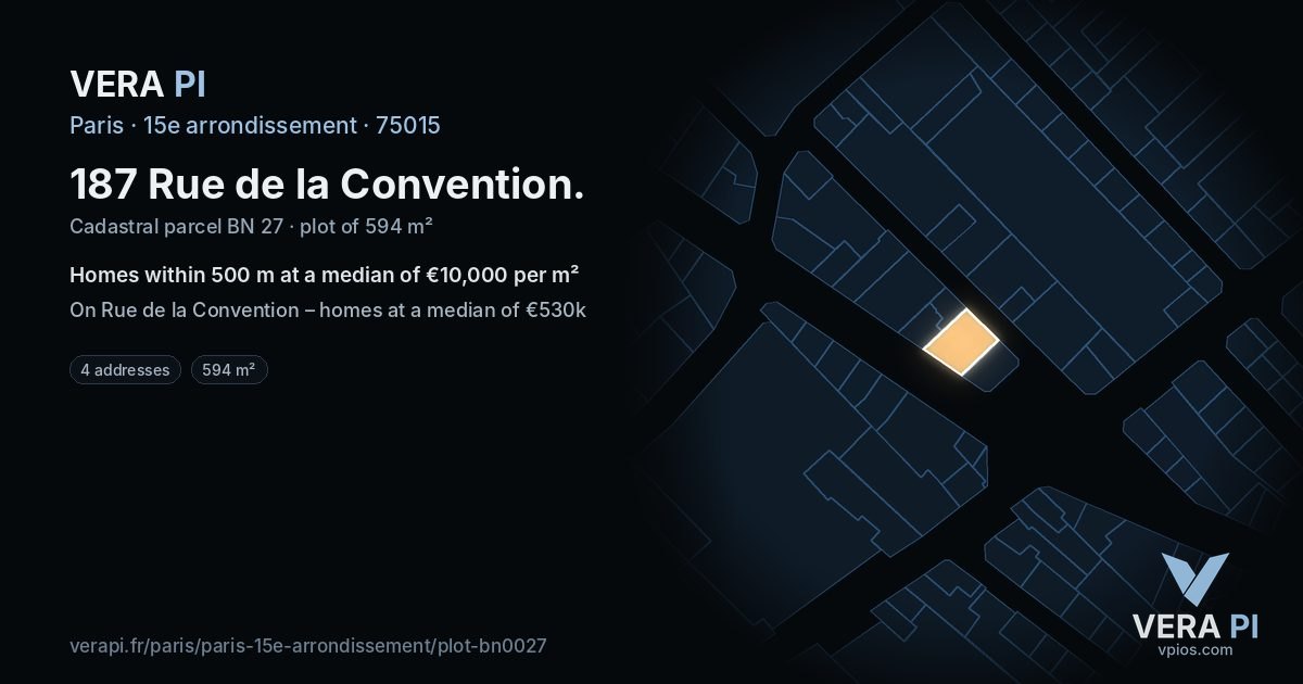 187 Rue de la Convention, 15e arrondissement at night – the plot lit, the parcels around coloured by the prices near them