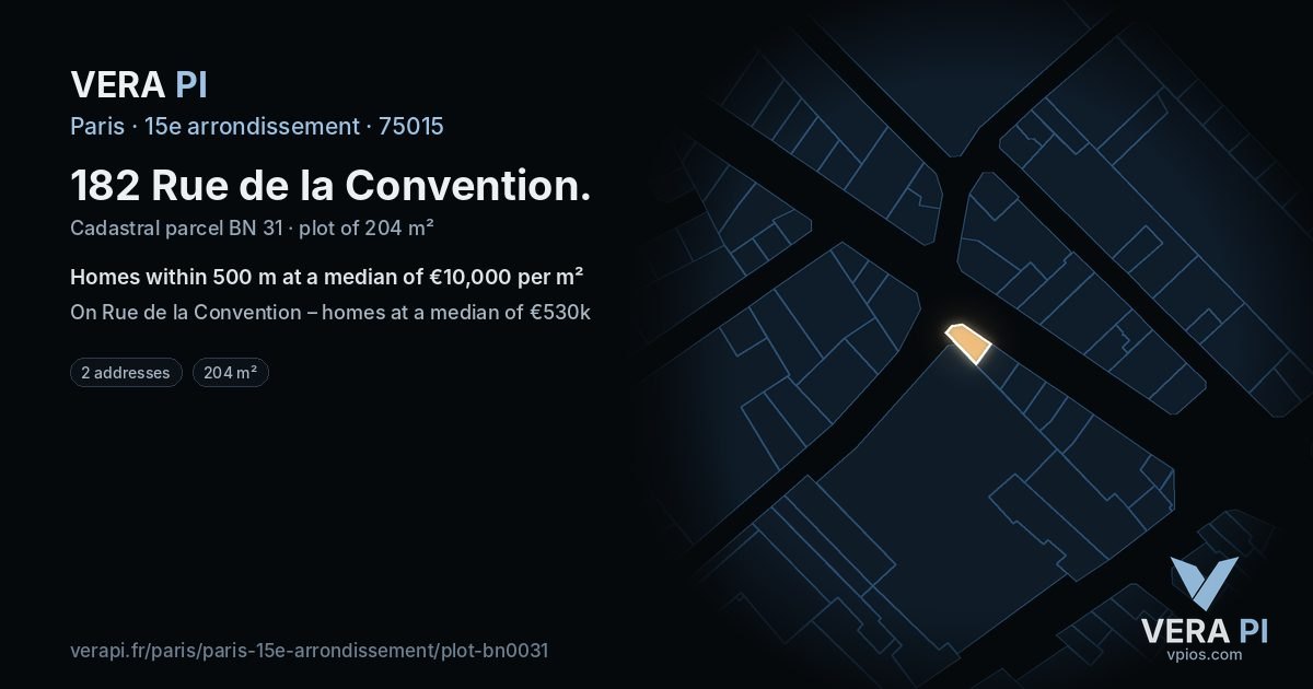 182 Rue de la Convention, 15e arrondissement at night – the plot lit, the parcels around coloured by the prices near them