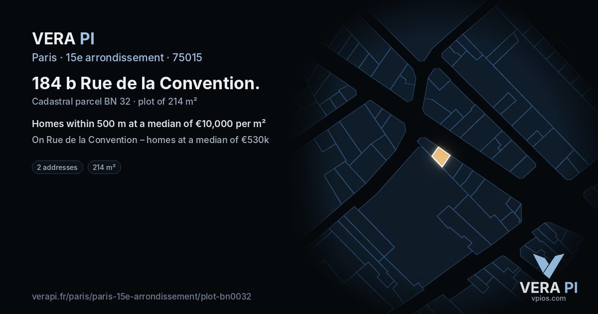 184 b Rue de la Convention, 15e arrondissement at night – the plot lit, the parcels around coloured by the prices near them