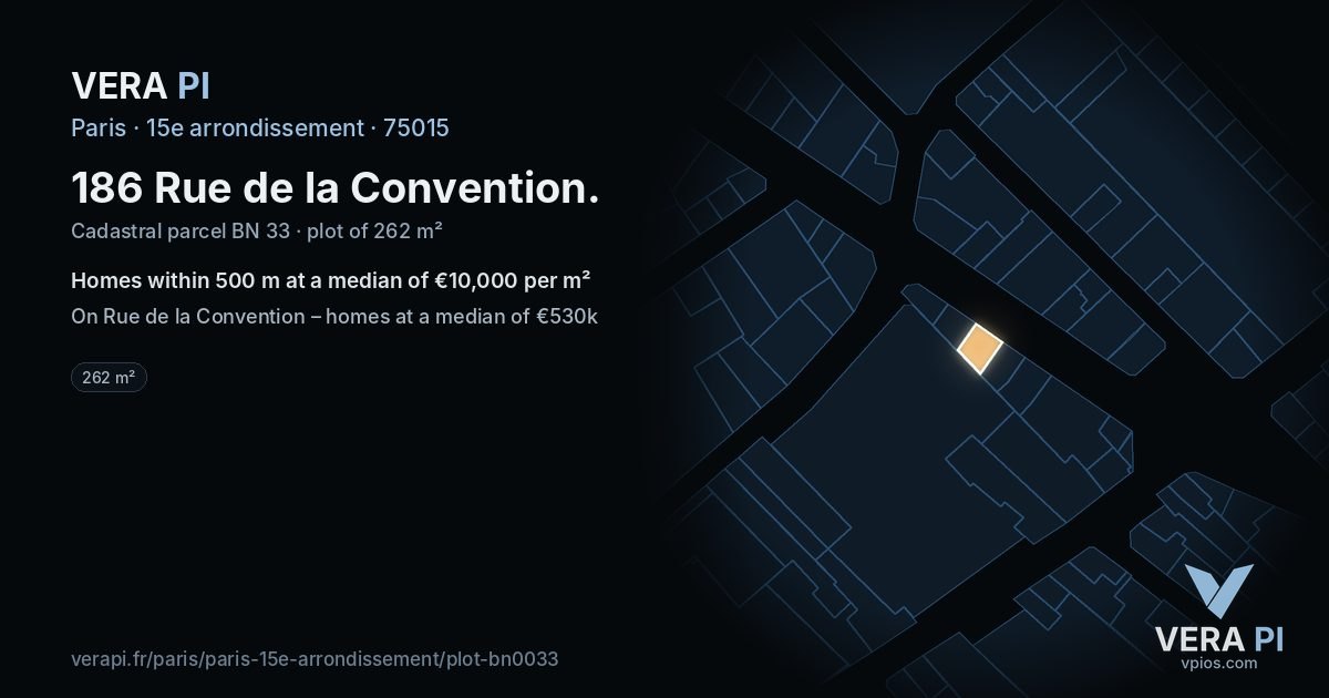 186 Rue de la Convention, 15e arrondissement at night – the plot lit, the parcels around coloured by the prices near them