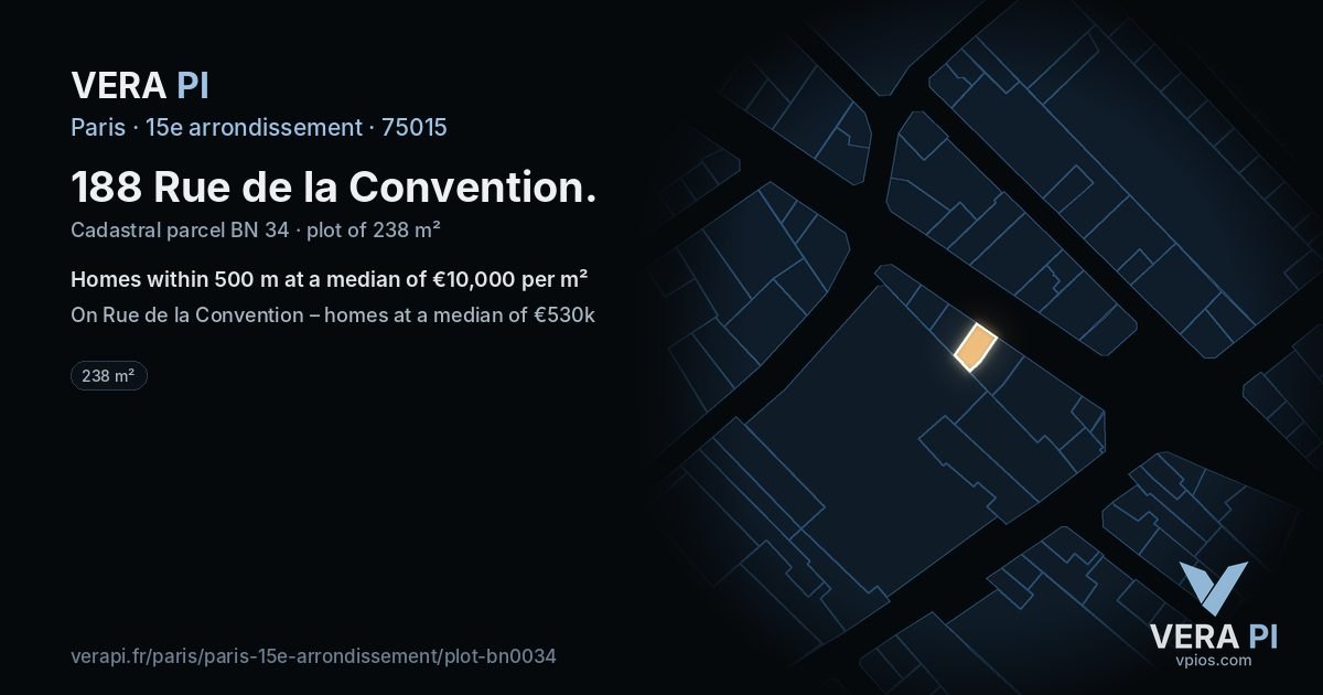 188 Rue de la Convention, 15e arrondissement at night – the plot lit, the parcels around coloured by the prices near them