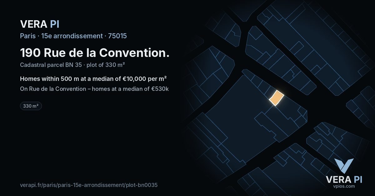 190 Rue de la Convention, 15e arrondissement at night – the plot lit, the parcels around coloured by the prices near them