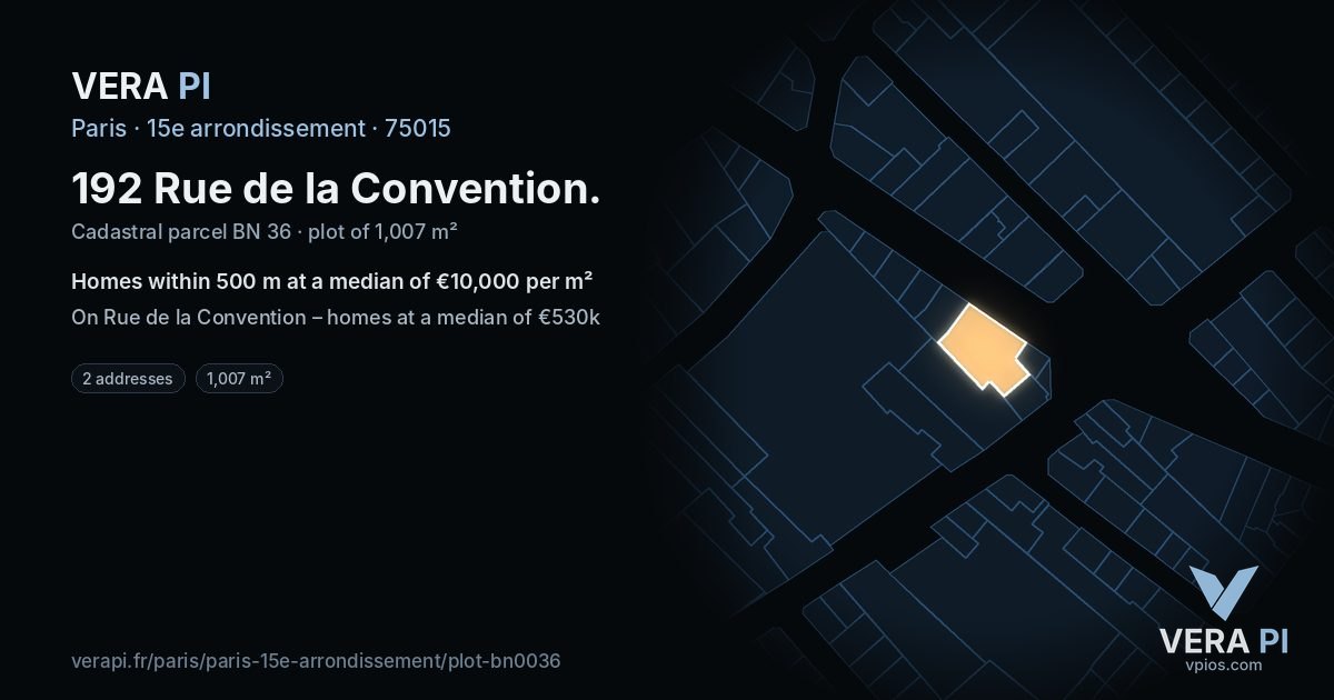 192 Rue de la Convention, 15e arrondissement at night – the plot lit, the parcels around coloured by the prices near them