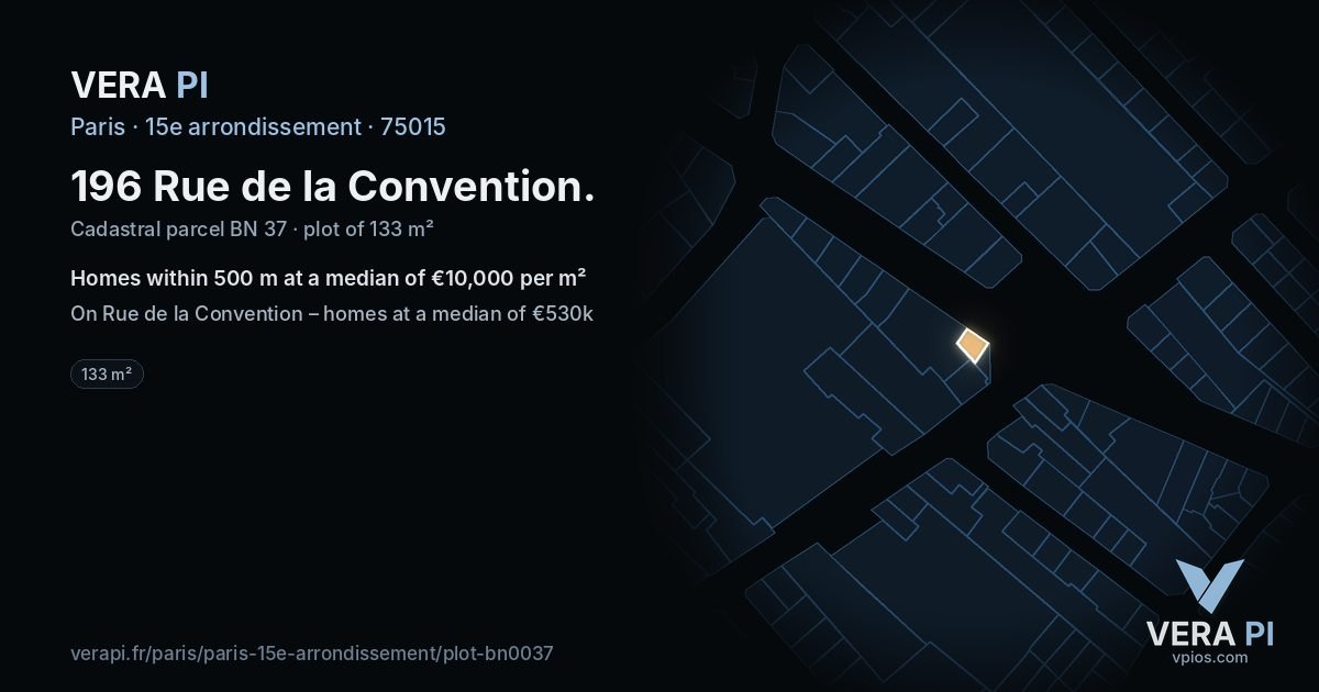 196 Rue de la Convention, 15e arrondissement at night – the plot lit, the parcels around coloured by the prices near them