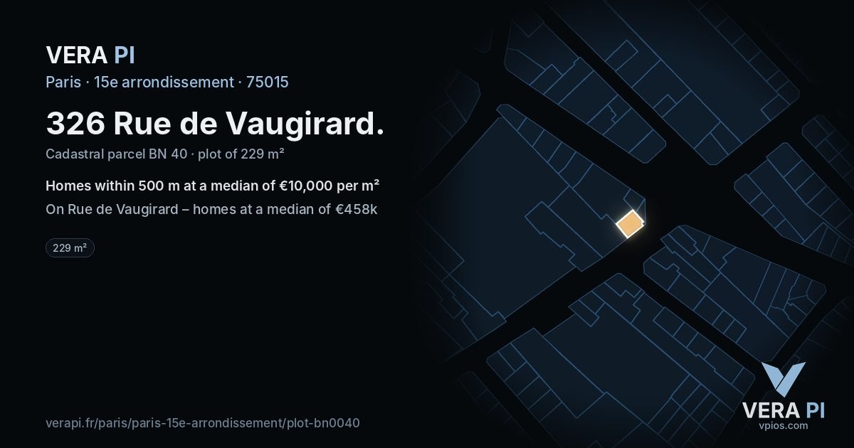 326 Rue de Vaugirard, 15e arrondissement at night – the plot lit, the parcels around coloured by the prices near them