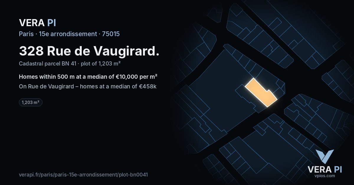 328 Rue de Vaugirard, 15e arrondissement at night – the plot lit, the parcels around coloured by the prices near them