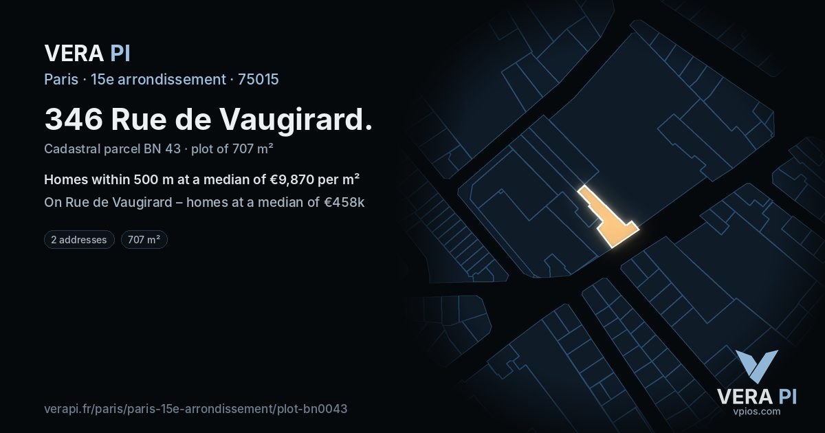 346 Rue de Vaugirard, 15e arrondissement at night – the plot lit, the parcels around coloured by the prices near them