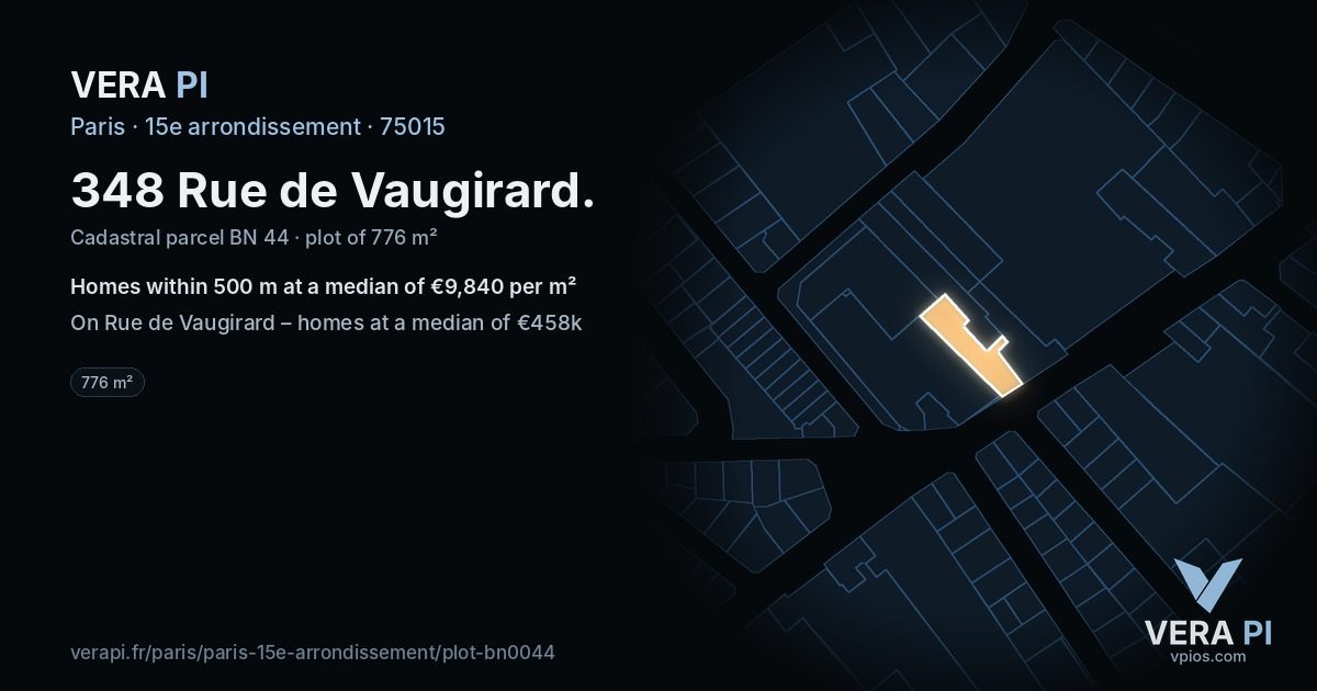 348 Rue de Vaugirard, 15e arrondissement at night – the plot lit, the parcels around coloured by the prices near them