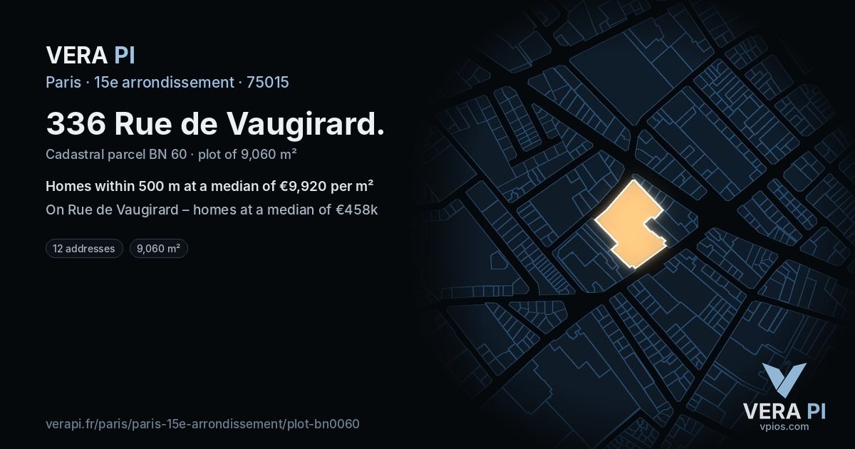 336 Rue de Vaugirard, 15e arrondissement at night – the plot lit, the parcels around coloured by the prices near them
