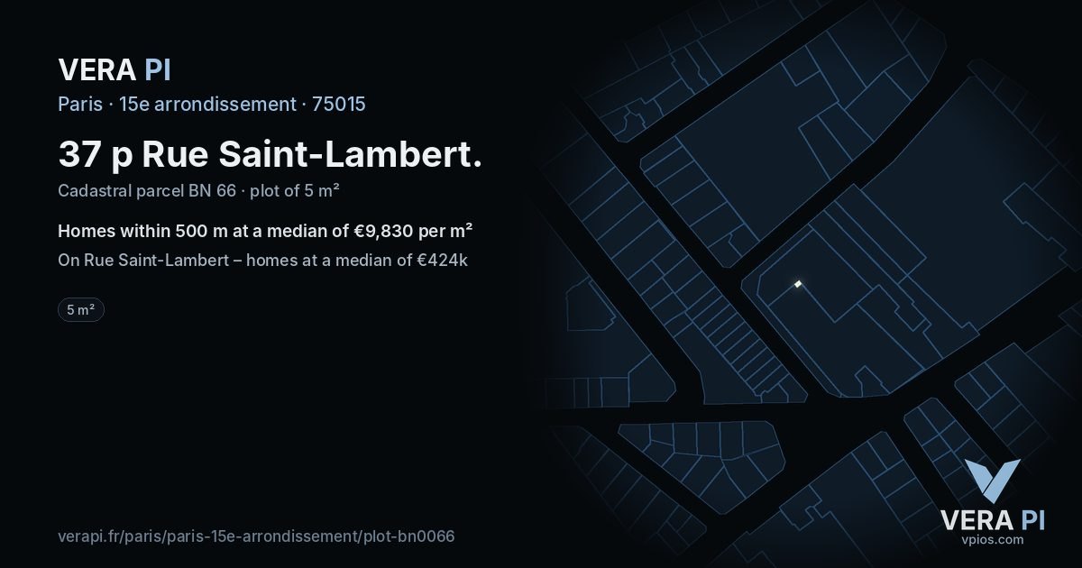 37 p Rue Saint-Lambert, 15e arrondissement at night – the plot lit, the parcels around coloured by the prices near them