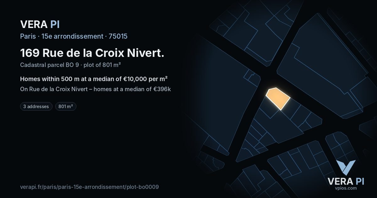 169 Rue de la Croix Nivert, 15e arrondissement at night – the plot lit, the parcels around coloured by the prices near them