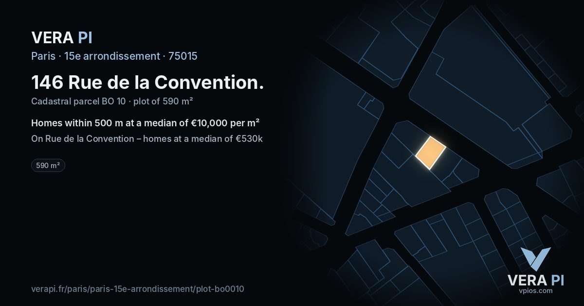 146 Rue de la Convention, 15e arrondissement at night – the plot lit, the parcels around coloured by the prices near them