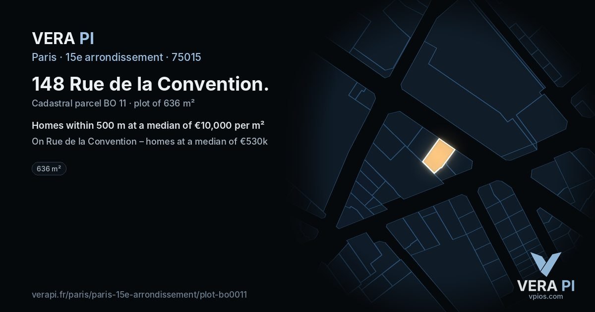 148 Rue de la Convention, 15e arrondissement at night – the plot lit, the parcels around coloured by the prices near them