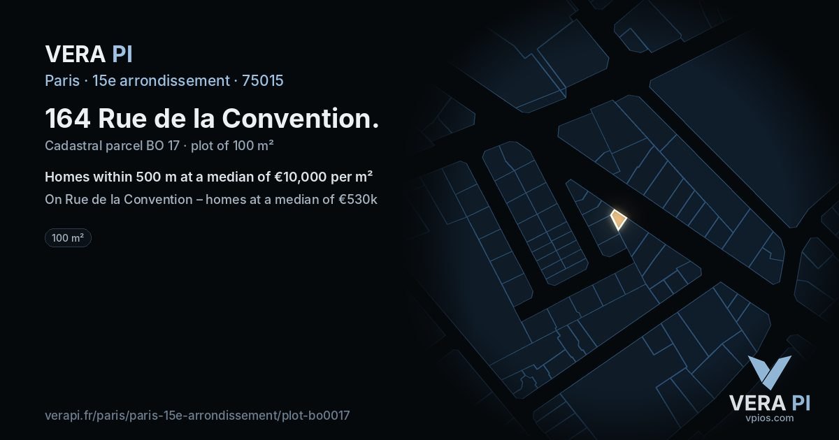 164 Rue de la Convention, 15e arrondissement at night – the plot lit, the parcels around coloured by the prices near them