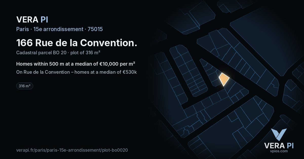 166 Rue de la Convention, 15e arrondissement at night – the plot lit, the parcels around coloured by the prices near them