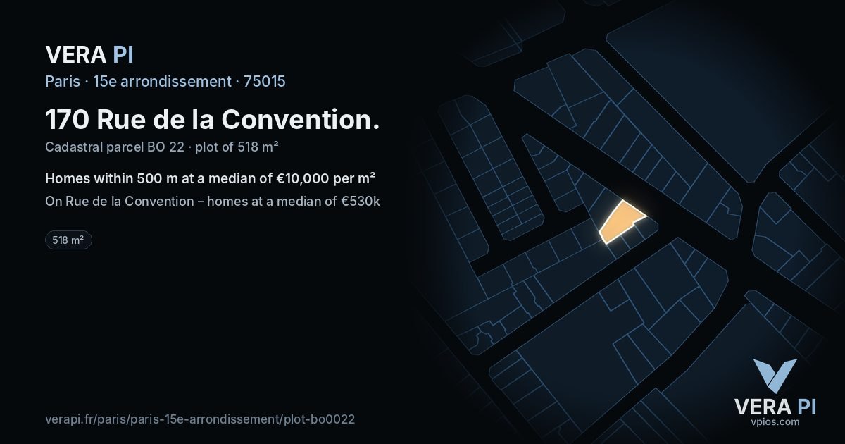 170 Rue de la Convention, 15e arrondissement at night – the plot lit, the parcels around coloured by the prices near them