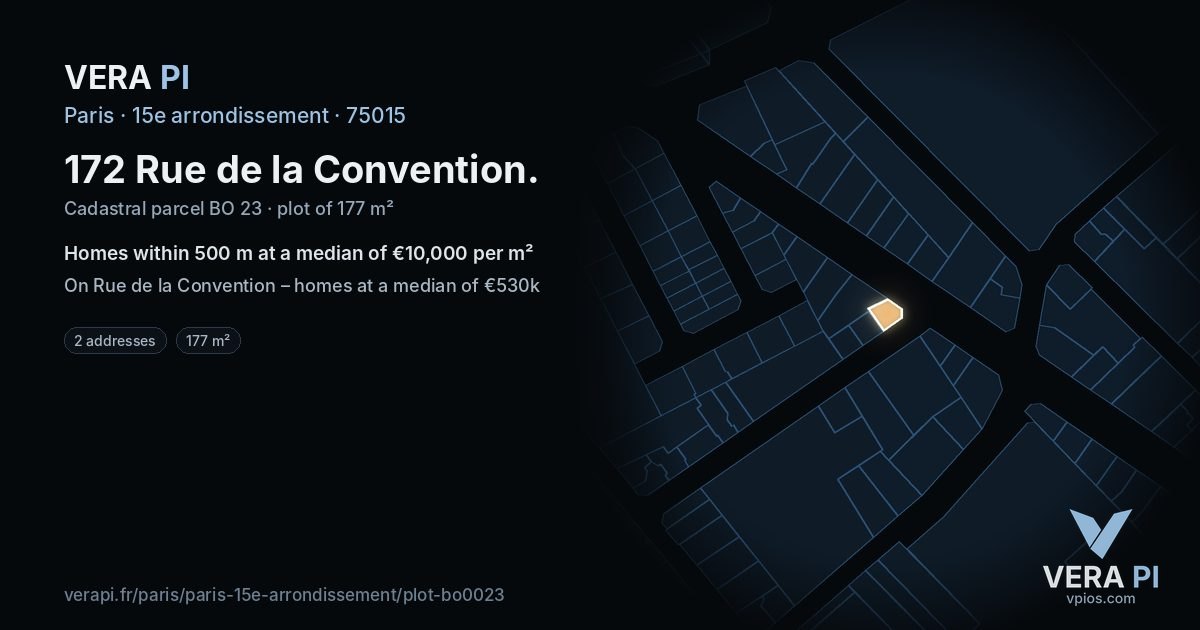 172 Rue de la Convention, 15e arrondissement at night – the plot lit, the parcels around coloured by the prices near them