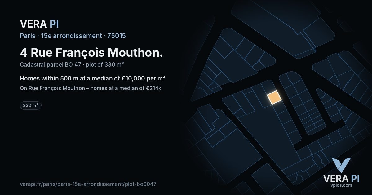 4 Rue François Mouthon, 15e arrondissement at night – the plot lit, the parcels around coloured by the prices near them