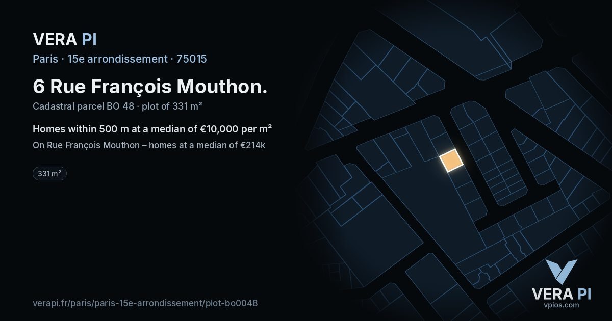 6 Rue François Mouthon, 15e arrondissement at night – the plot lit, the parcels around coloured by the prices near them
